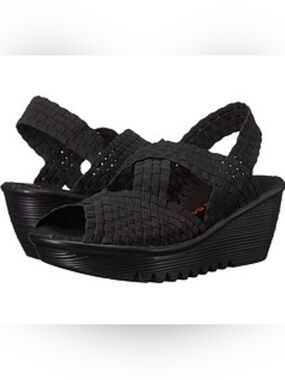 Bernie Mev Fame Black Woven Elastic Platform Sandal Sz 38(US 7) nwb